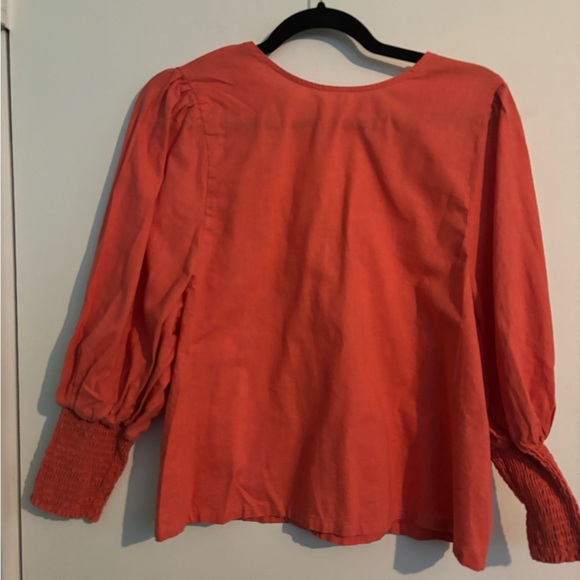 Stella & Dot Womens Double Take 2 Way Puff Sleeve XXL Coral Cardigan Linen Blend - Picture 2 of 11